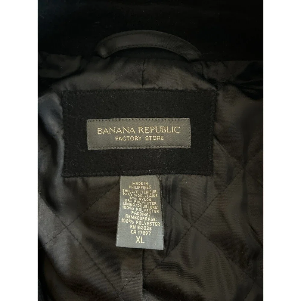 Banana Republic Men's Size XL Black Wool Button Down Coat, Double Breasted